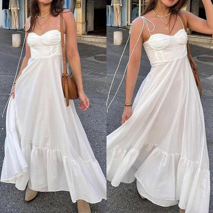 Damen Maxikleid mit rüschengeschichtetem Saum und tailliertem Oberteil W&W Mode