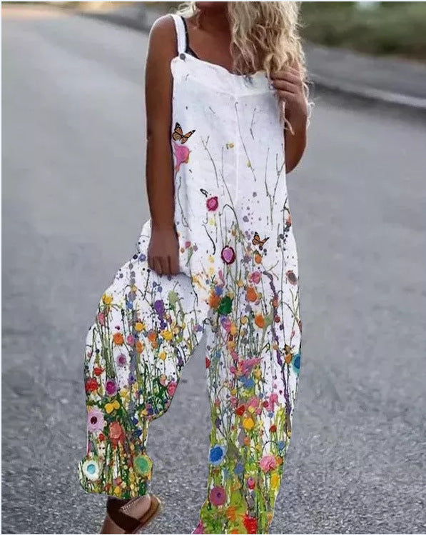 WW | Große Blumenmuster Leichte Stoff Latzhose