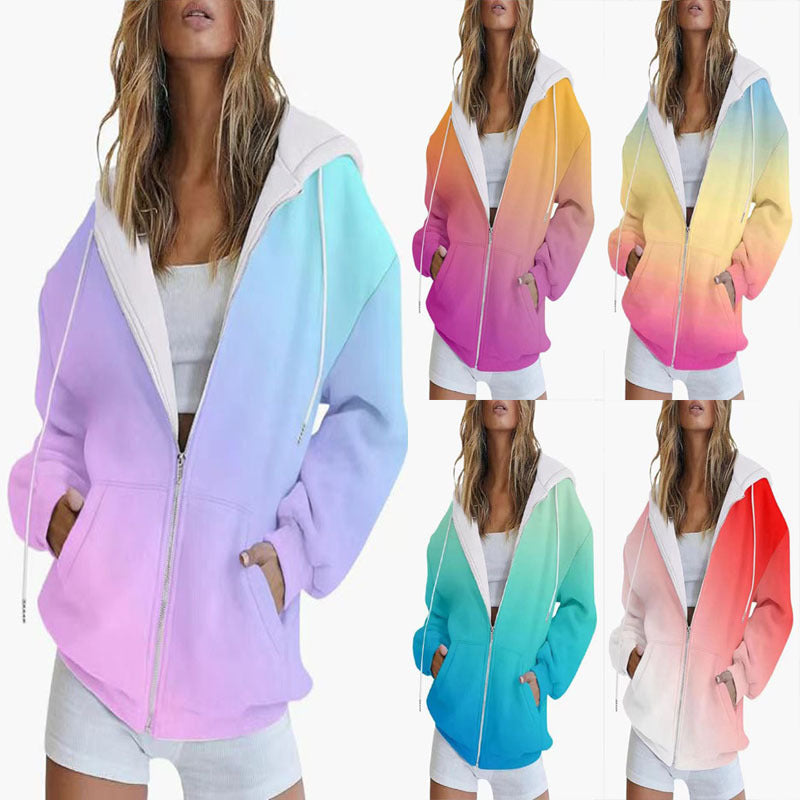 Damen Kapuzenjacke mit gradient Farbverlauf und tiefen Taschen W&W Mode
