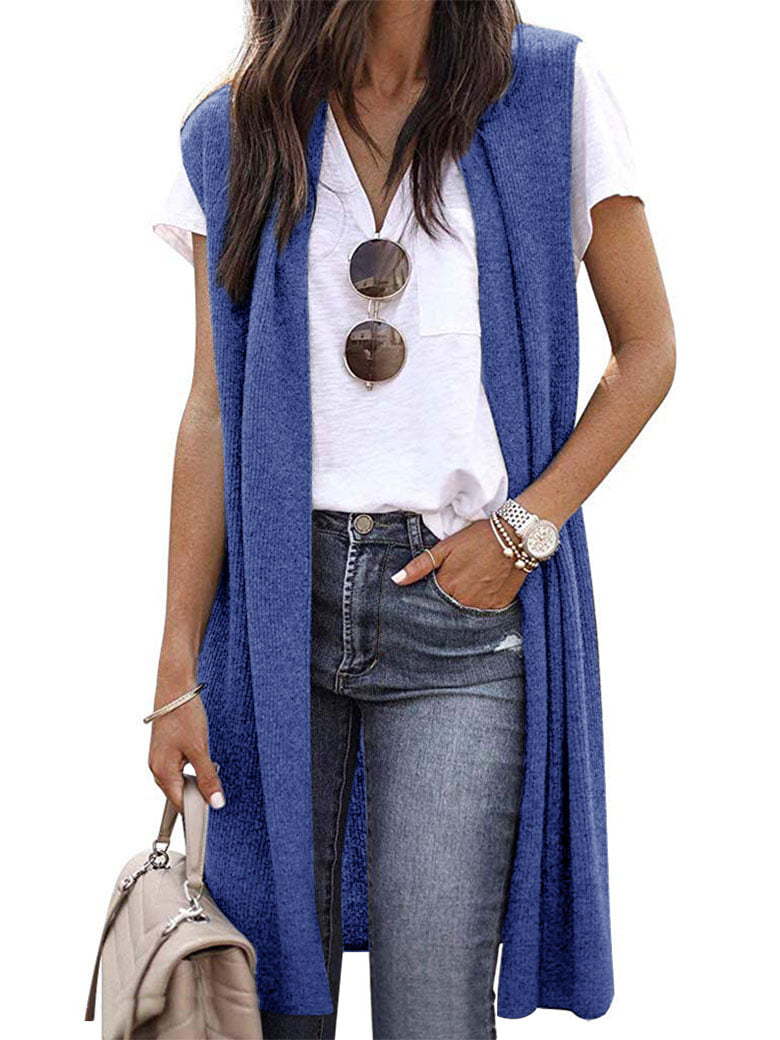 Damen offene Strickjacke mit lässigem Schnitt und langen Seitenpartien WW