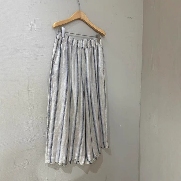 Damen Relaxed Fit Gestreifte Leinen Culottes W&W Mode