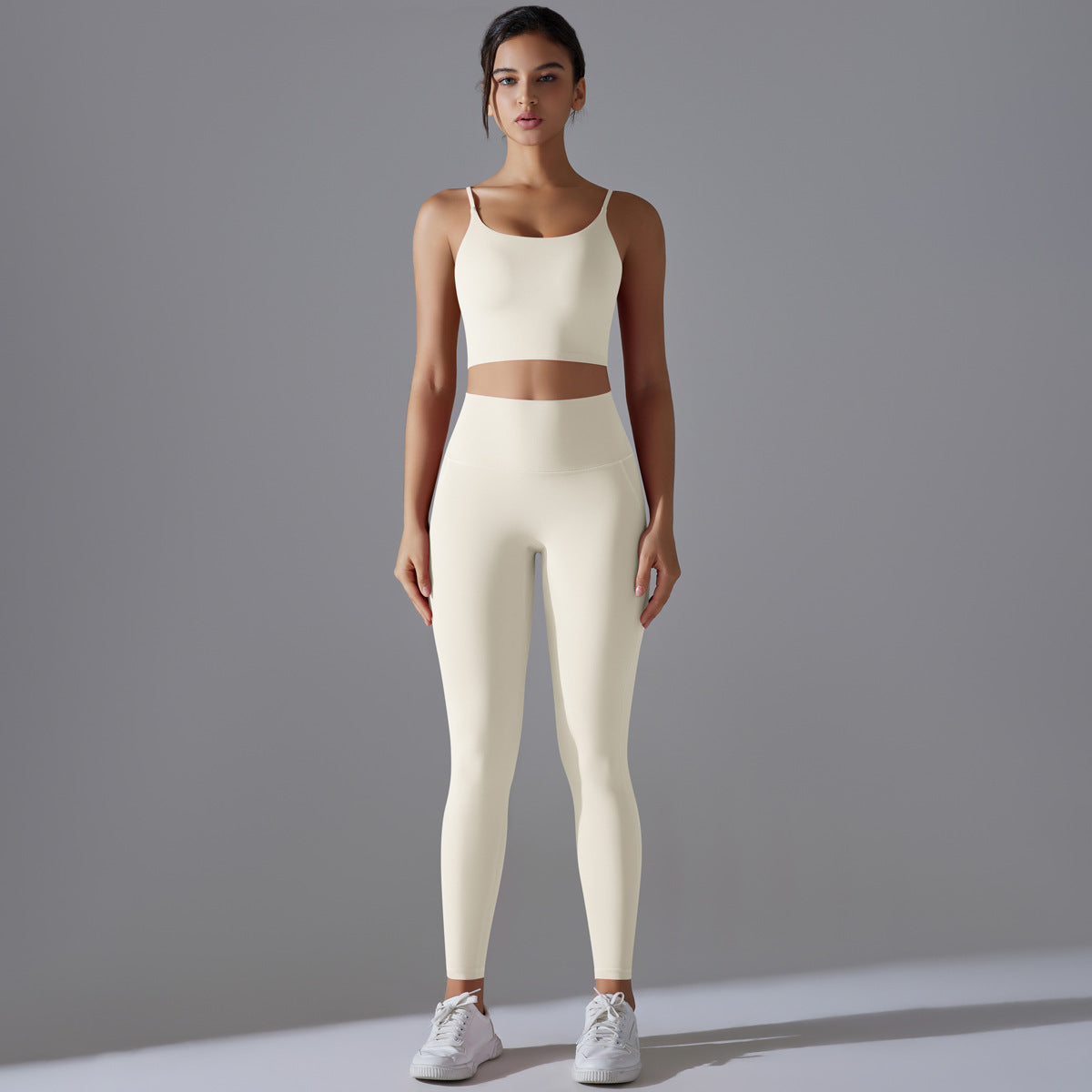 Damen Sportliches Bustier- und High-Waist-Leggings-Set mit nahtloser Konstruktion und atmungsaktiver Technologie WW