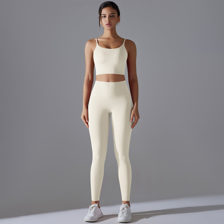 Damen Sportliches Bustier- und High-Waist-Leggings-Set mit nahtloser Konstruktion und atmungsaktiver Technologie WW
