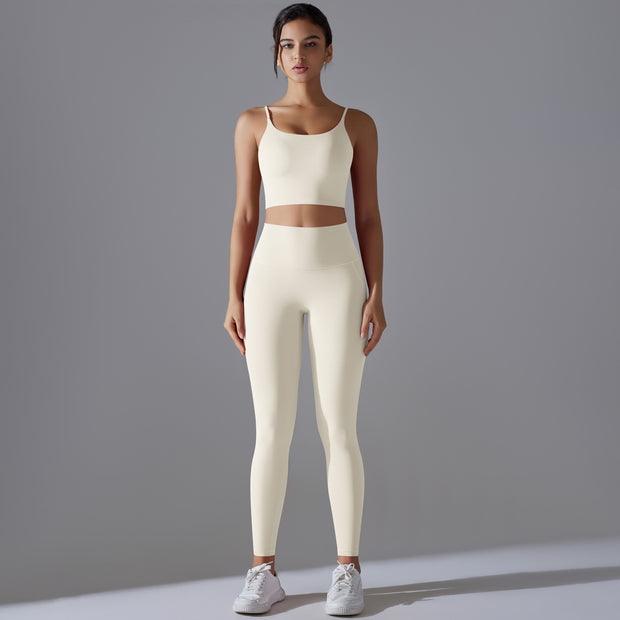 Damen Sportliches Bustier- und High-Waist-Leggings-Set mit nahtloser Konstruktion und atmungsaktiver Technologie WW