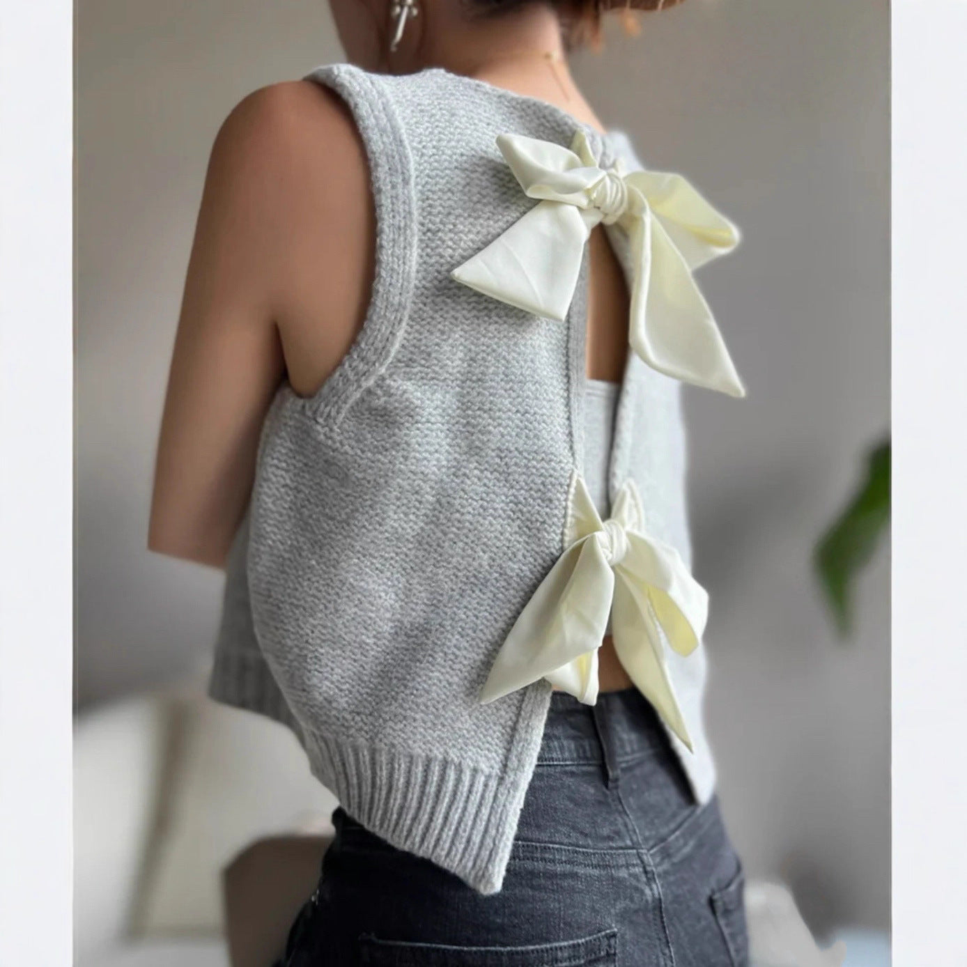 Damen Strickoberteil mit dekorativen Schleifen WW