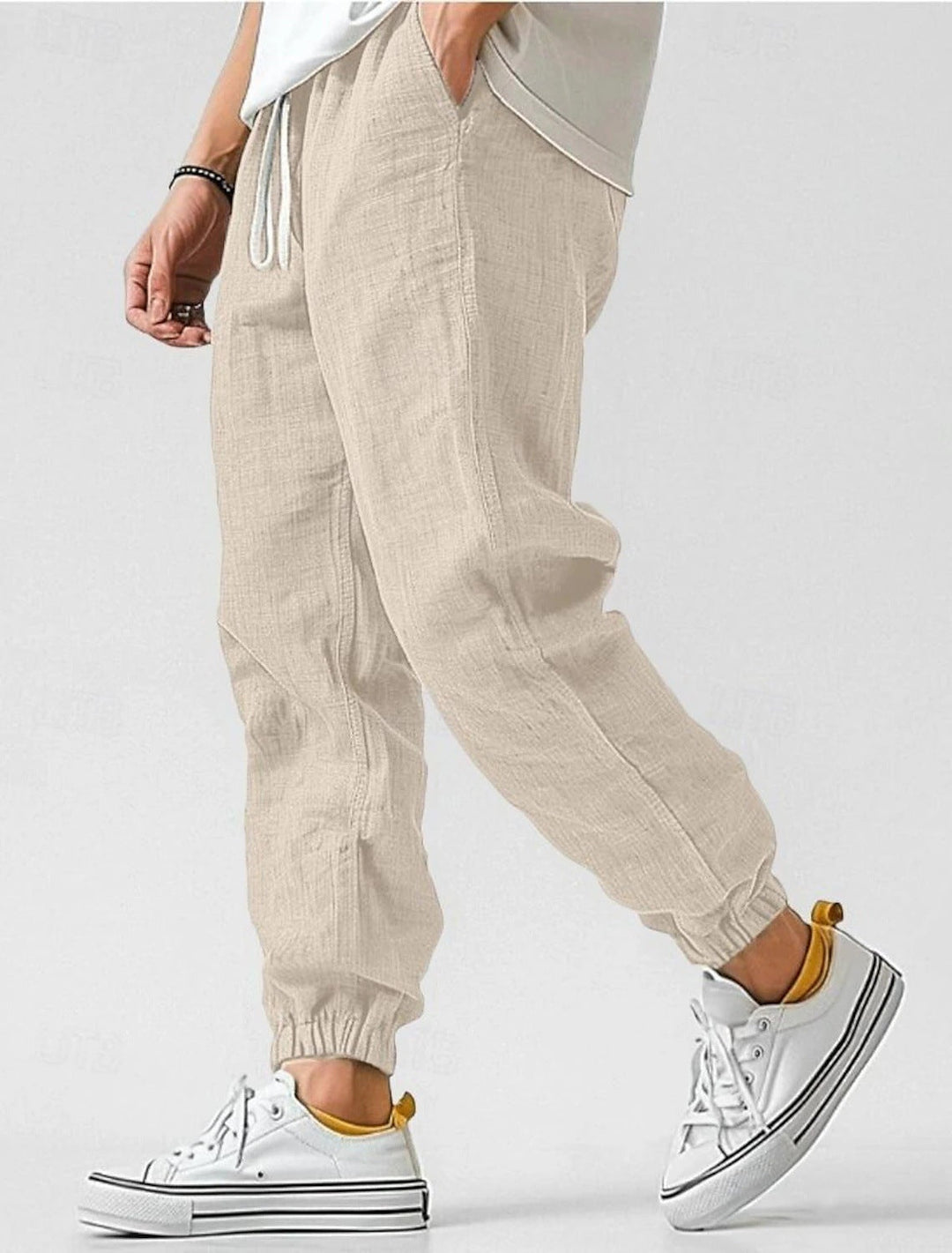 Herren Bequeme Leinenhose mit elastischem Bund und seitlichen Taschen W&W Mode