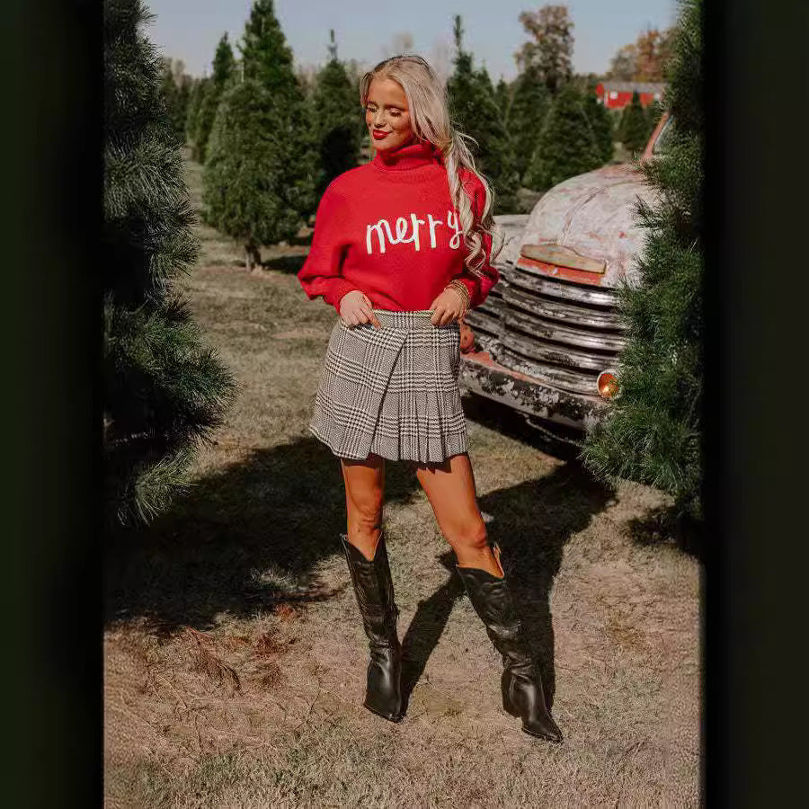 Damen Rollkragenpullover mit lustigem Weihnachtsmotiv WW