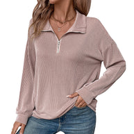Damen lässiger Pullover mit Reißverschluss und gestreiftem Design WW