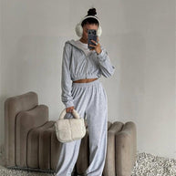 Damen sportliches Velours-Jogginganzug-Set mit lässigem Schnitt und praktischen Taschen WW