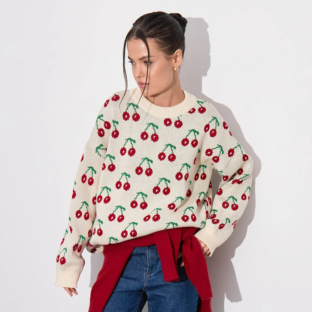Damen Strickpullover mit fruchtigem Muster WW