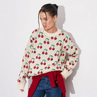 Damen Strickpullover mit fruchtigem Muster WW