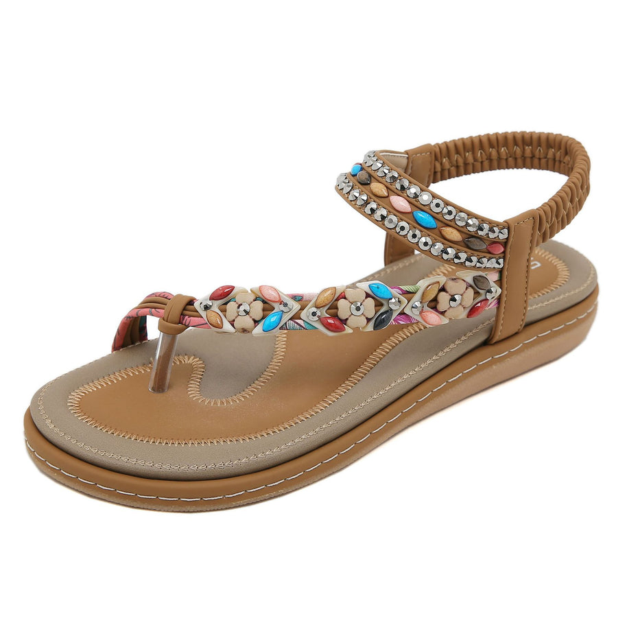 Damen Sandalen im Boho-Stil mit funkelnden Perlenverzierungen und bequemem Fußbett WW