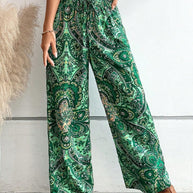 Damen weite Palazzo-Hose mit elastischem Bund und elegantem Paisleymuster WW