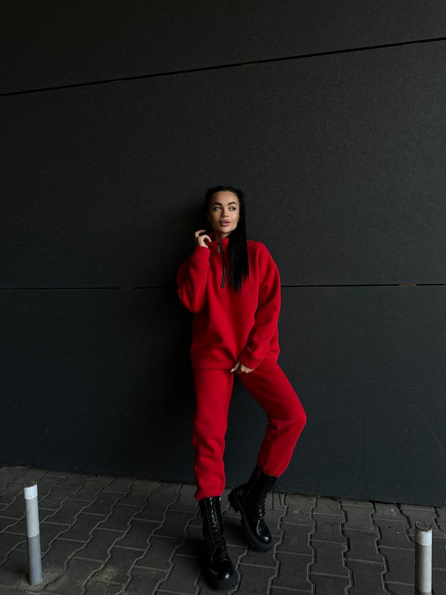Damen sportliches Fleece-Set mit hohem Kragen und praktischen Reißverschlusselementen WW