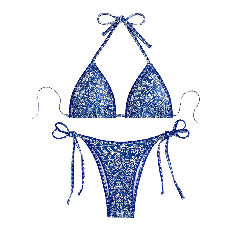 Damen Bikini-Set mit eleganten Bindebändern und trendigem Muster WW