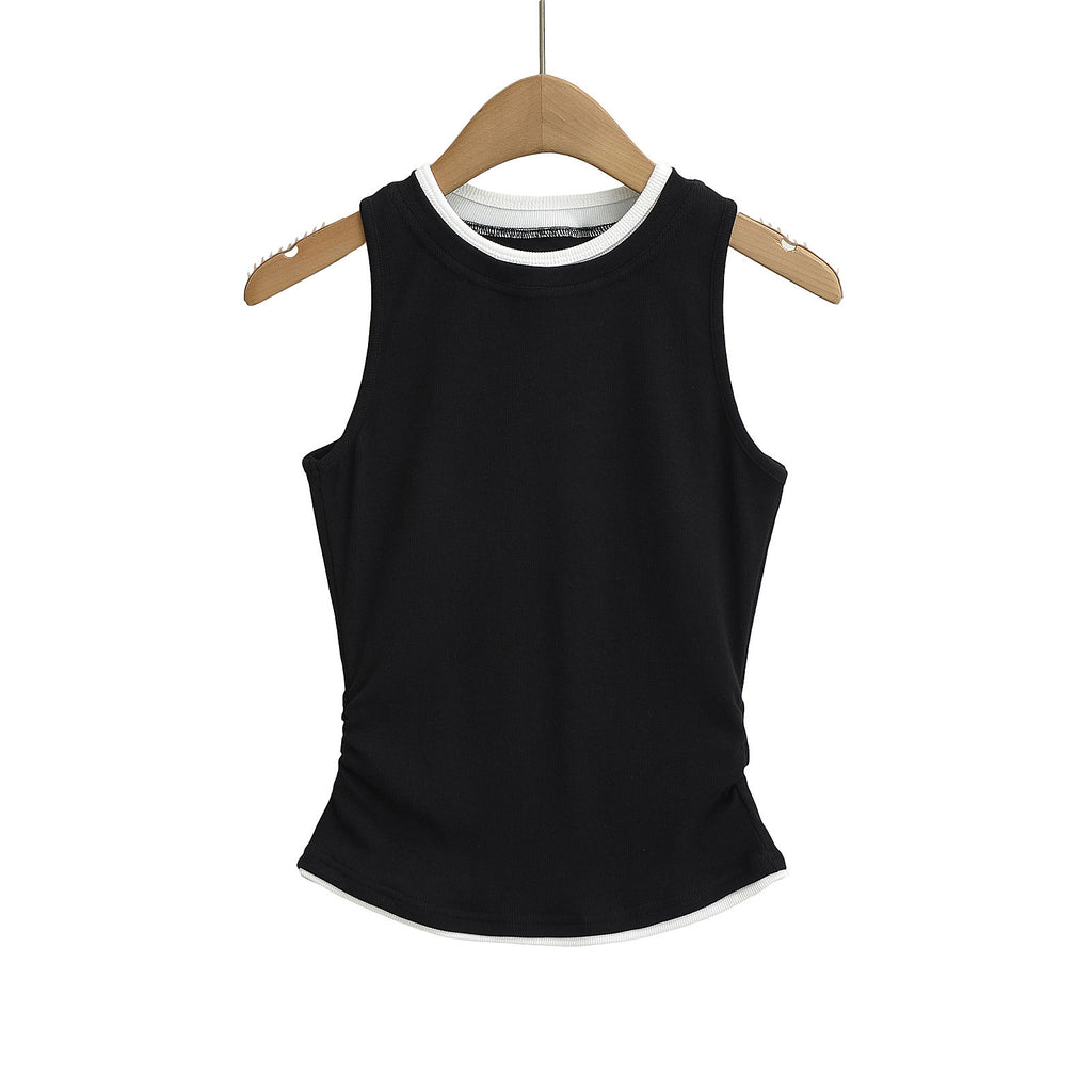 Damen ärmelloses Aktivshirt mit stylishen Rüschendetails und elastischem Streifendetail WW