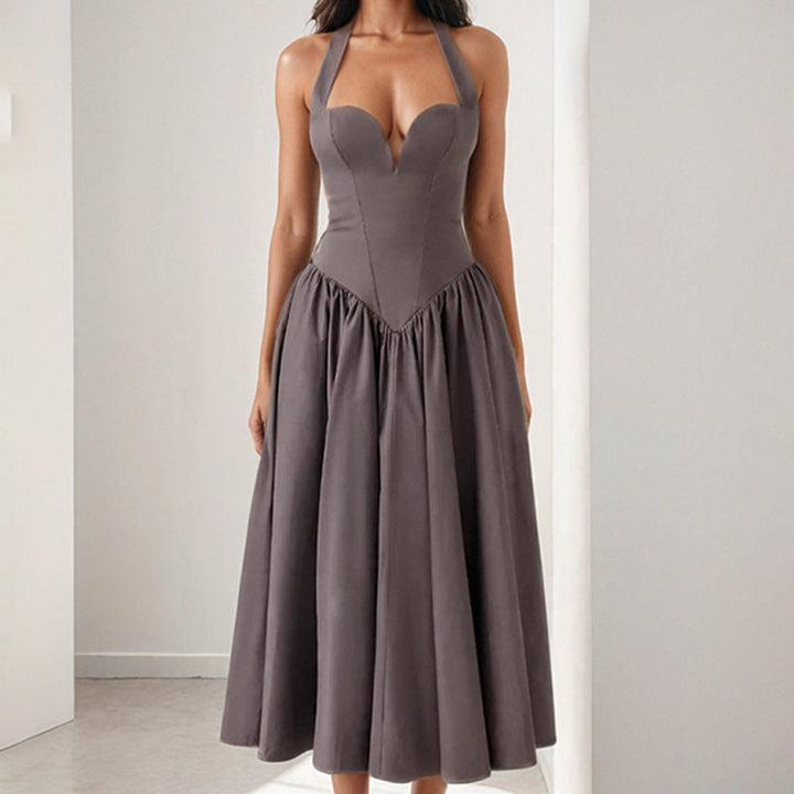 Damen Midi-Kleid mit herzförmigem Ausschnitt und voluminösem Rock W&W Mode