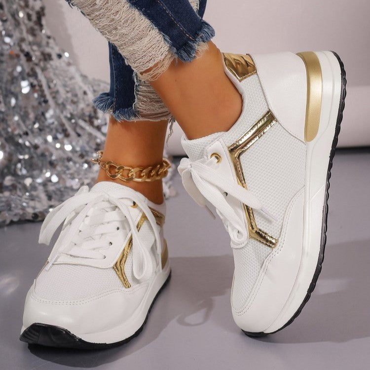 Damen Sportliche Sneakers mit modischem Goldakzent und atmungsaktiver Mesh-Oberfläche WW
