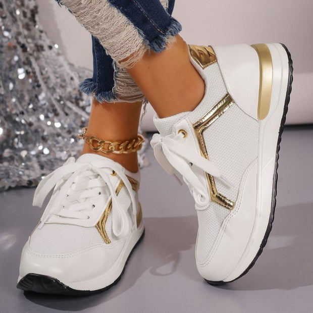 Damen Sportliche Sneakers mit modischem Goldakzent und atmungsaktiver Mesh-Oberfläche WW