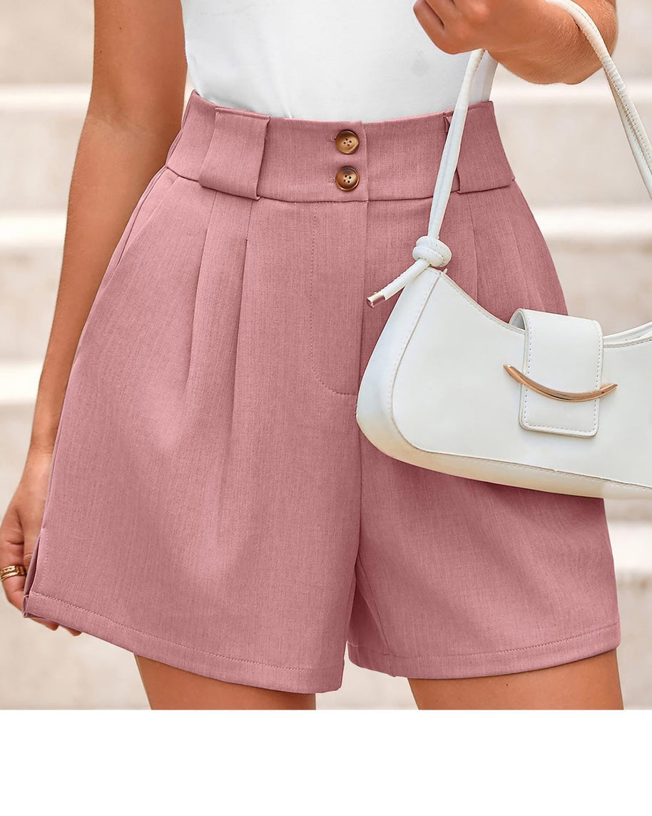 Damen elegante Hochbund-Shorts mit Knopfdetails und weitem Schnitt