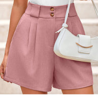 Damen elegante Hochbund-Shorts mit Knopfdetails und weitem Schnitt