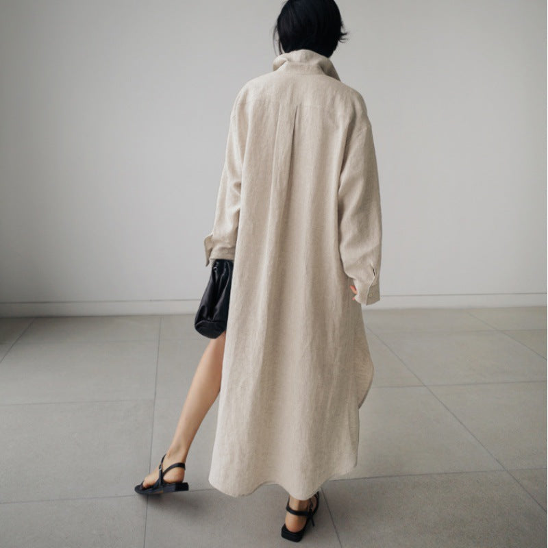 Damen Hemdkleid aus leichtem Leinen mit praktischen Seitenschlitzen W&W Mode