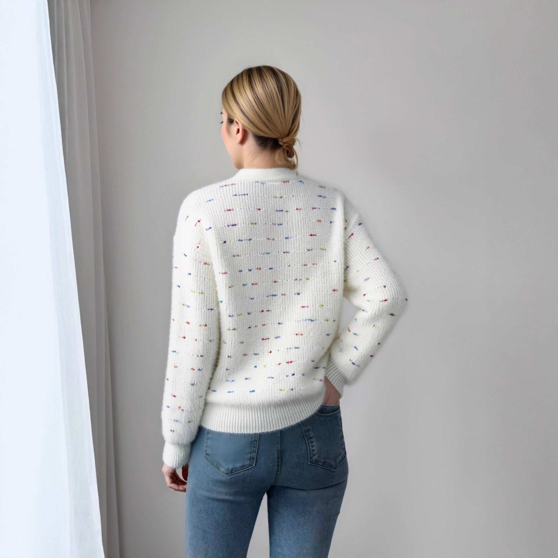 Damen Bequemer Strickpullover mit buntem Punktdesign WW