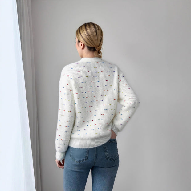 Damen Bequemer Strickpullover mit buntem Punktdesign WW