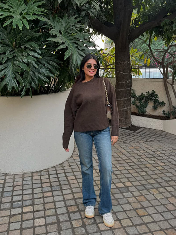 Damen Bequemer Oversized Crewneck Pullover WW