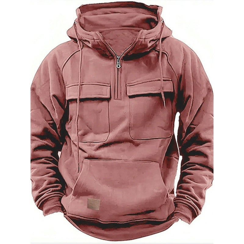 Herren funktionale Kapuzenpullover mit praktischen Taschen und kurzem Reißverschluss W&W Mode