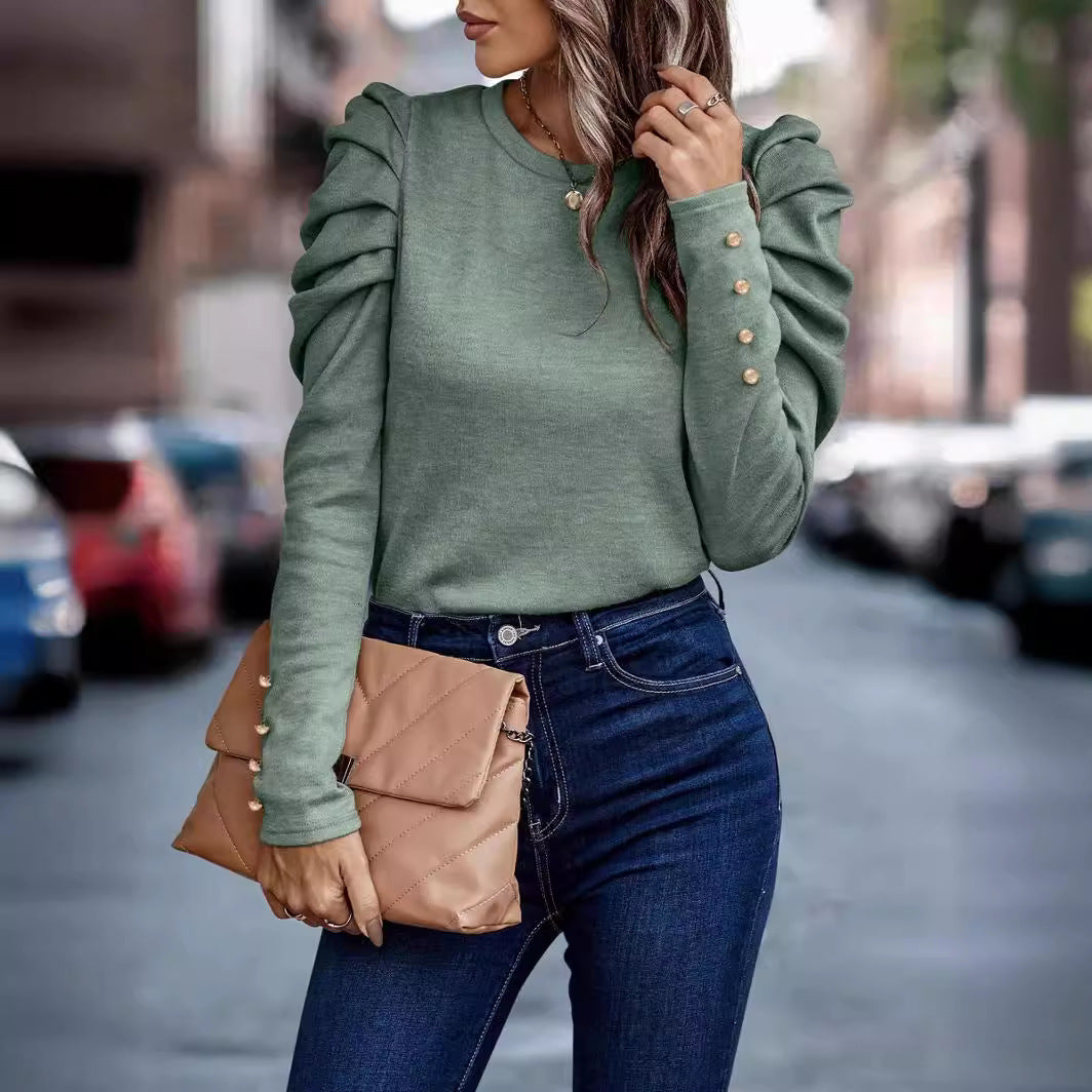 Damen entspannter Pullover mit modischen Rüschendetails und hochgelegten Ärmeln WW