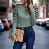 Damen entspannter Pullover mit modischen Rüschendetails und hochgelegten Ärmeln WW