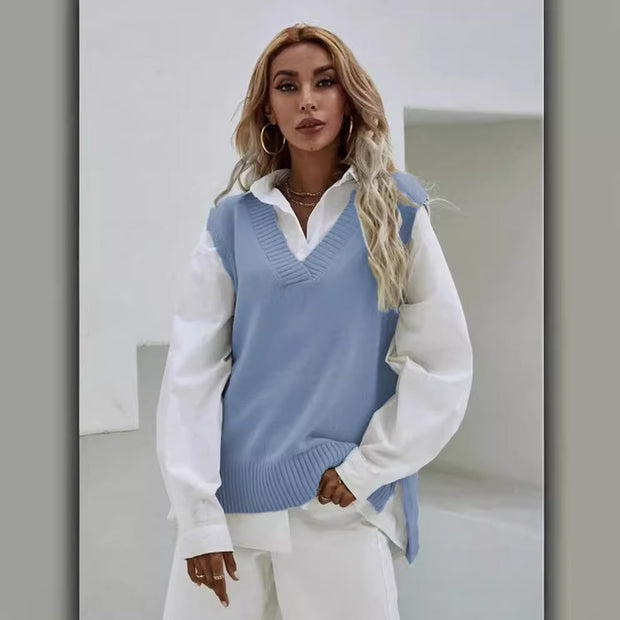 Damen Strickpullover mit V-Ausschnitt und lässigem Schnitt WW