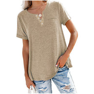 Damen Freizeit T-Shirt mit Knopfleiste und Brusttasche WW