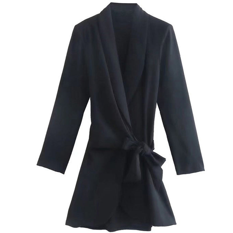Damen eleganter Wickelblazer mit modischem Schnitt und taillierbarem Gürtel WW