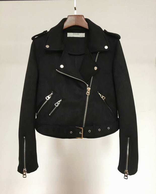 Damen Bikerjacke aus hochwertigem Wildlederimitat mit asymmetrischem Reißverschluss WW