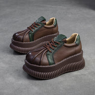 Damen Chunky Plateau-Sneaker aus hochwertigem Leder mit raffinierten Details WW