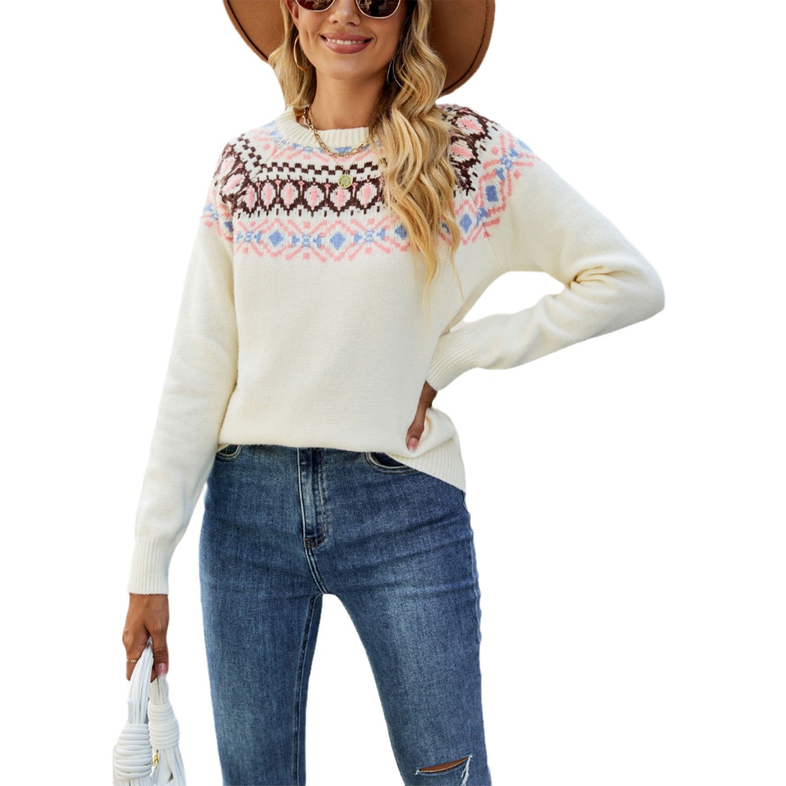 Damen Strickpullover mit trendy Muster WW