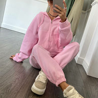 Damen sportliches Fleece-Jogginganzug mit praktischer Kapuze und Kordelzug WW