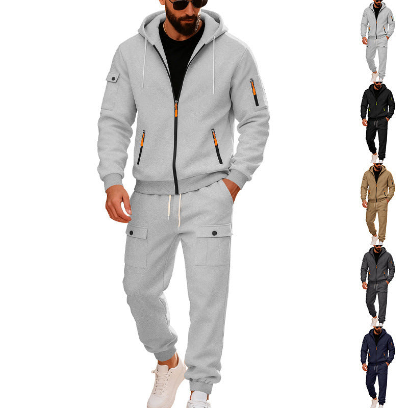 Herren stylisches Zweiteiliges Jogginganzug mit Kapuze und praktischen Taschen WW