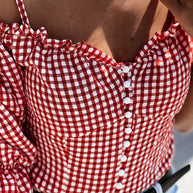 Damen Off-Shoulder Bluse mit Rüschendetails und Karomuster WW