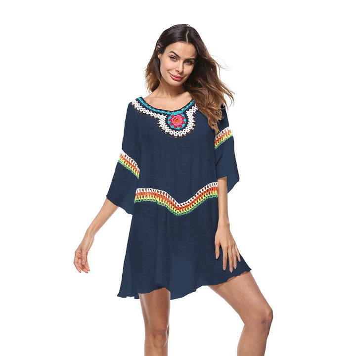 Damen Strandtunika mit bunten Stickereien und weiten Ärmeln W&W Mode