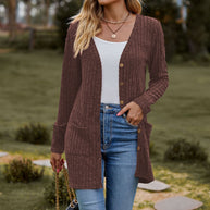 Damen Strickjacke mit elegantem Rippenmuster und praktischen Taschen WW