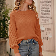 Damen Strickpullover mit strukturierten Puffärmeln und Rundhalsausschnitt WW