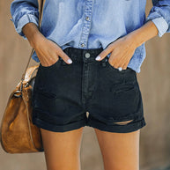 Damen entspannte Denim-Shorts mit modischen Abrieb-Details WW