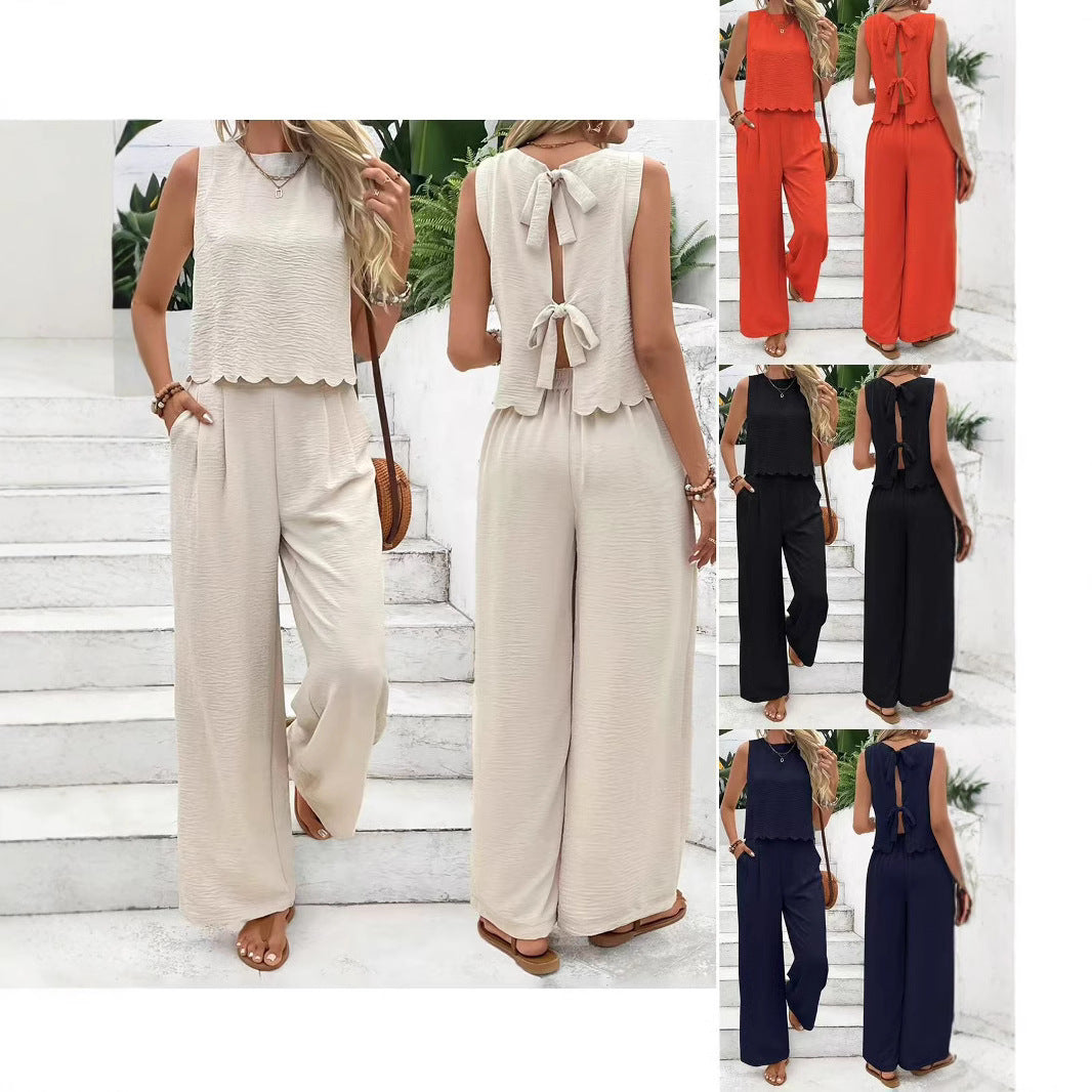 Damen lässiger Jumpsuit mit schickem Rückenausschnitt und weitem Bein W&W Mode