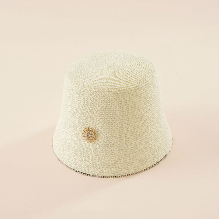Damen Sommerlicher Strohhut mit dekorativer Blüte W&W Mode
