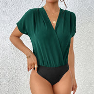 Damen Wickel-Bodysuit mit V-Ausschnitt und eleganten Puffärmeln WW
