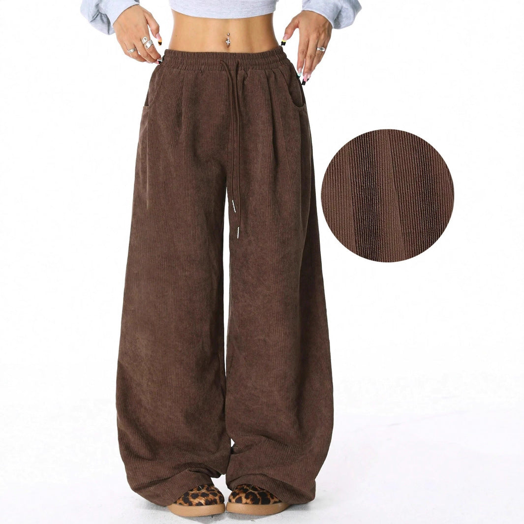 Damen Weite Freizeithose aus Rippmaterial mit elastischem Bund und praktischen Taschen WW