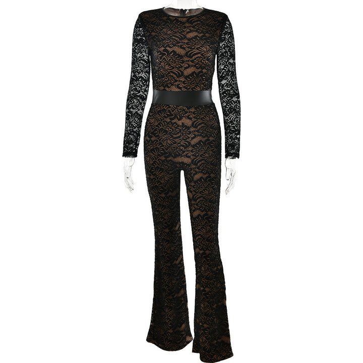 Damen Eleganter Spitzen-Overall mit floralen Motiven W&W Mode